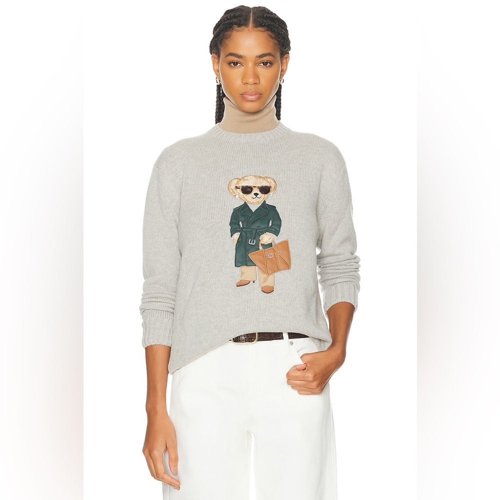 RALPH LAUREN COLLECTION RACING GREEN TRENCH POLO BEAR CASHMERE SWEATER - Picture 5 of 17